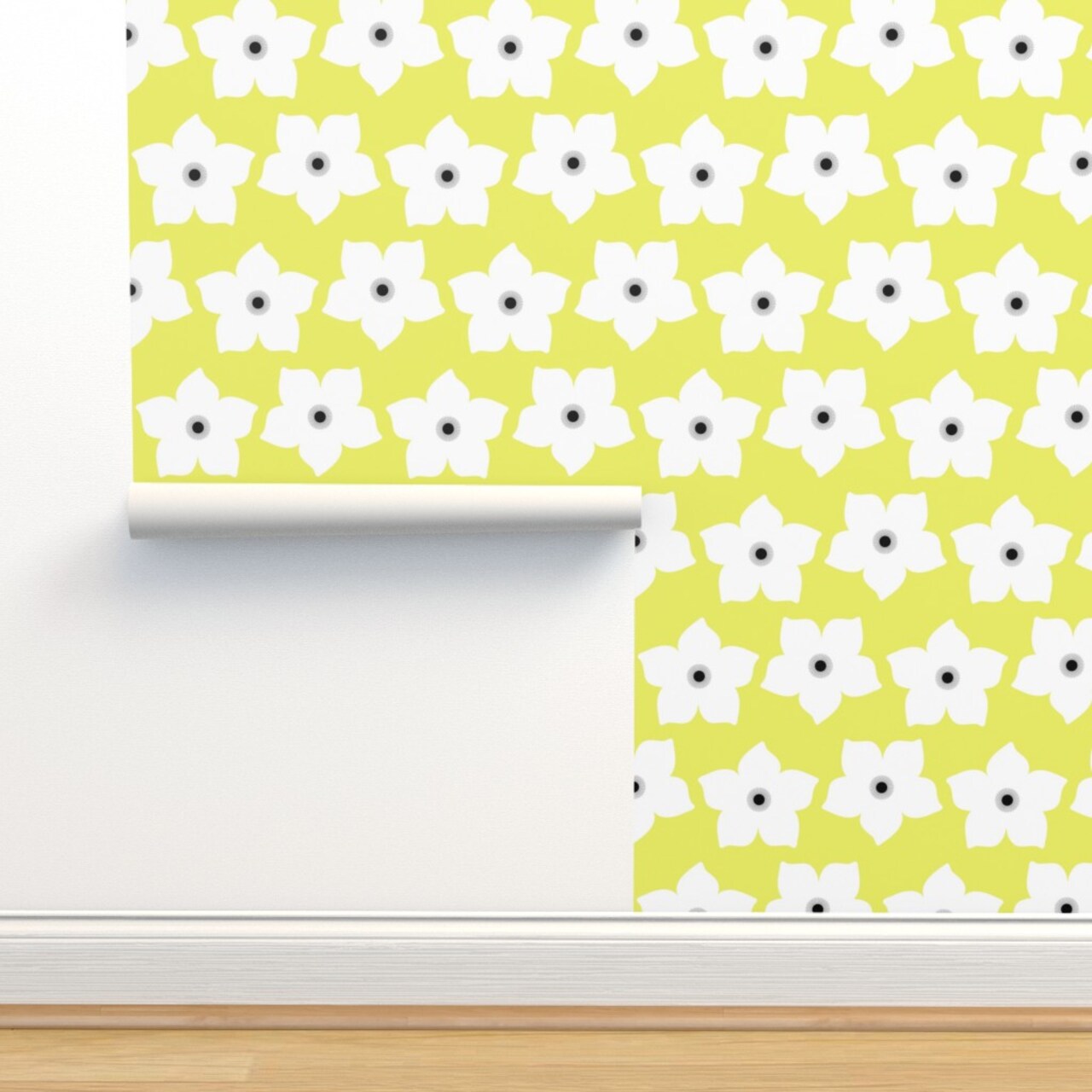 Yellow Retro Groovy Neon Floral Spring Summer Tropical Botanical Large Scale Custom Removable Wallpaper by Spoonflower Peel & Stick Wallpaper 2FT Wide